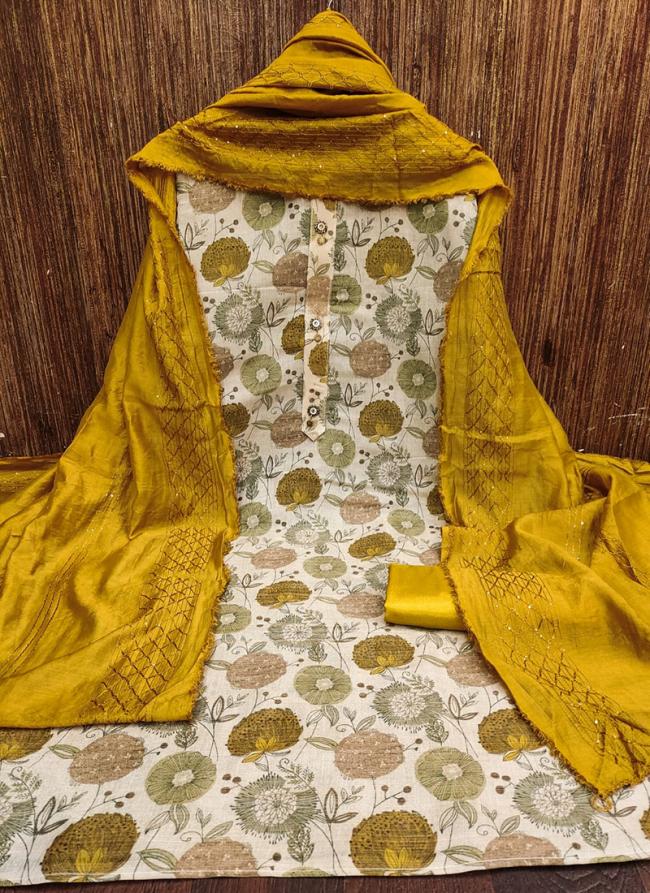 Erode Silk Yellow Wedding Wear Chanderi Croset Work Dress Material